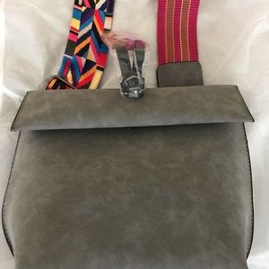 Vegan Leather crossbody bag w/embroidered strap